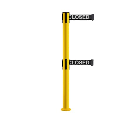 Stanchion Dual Belt Barrier Fixed Base Yellow Post 7.5ftLine...Belt